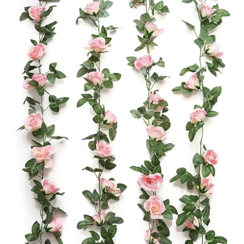 Image of TIED RIBBONS Pack of 2 Artificial Flower Vine Garland Creeper 69 Small Rose (183 cm) Garland for Decoration Wall Door Hanging Home Decor Balcony Indoor Office Ganesh Chaturthi Decoration Items (Pink)