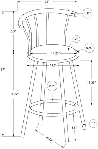 Miniatura 3 de Monarch Specialties I 2397 Taburete de bar, juego de 2, giratorio, altura de barra, metal blanco, aspecto de cuero gris, contemporáneo, moderno