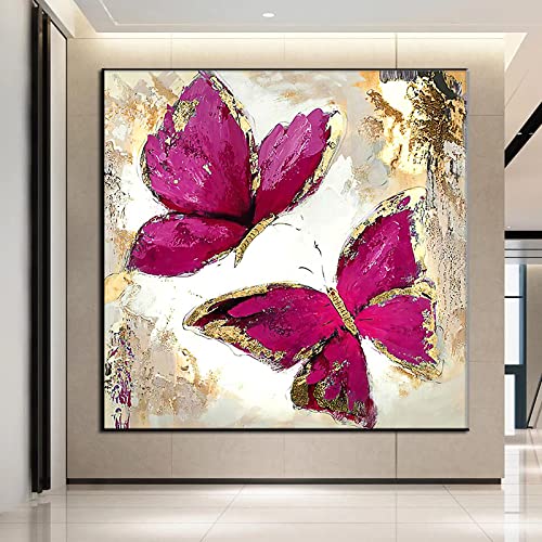 Toile peinture papillon abstrait rose affiche murale salon 40x40cm sans cadre