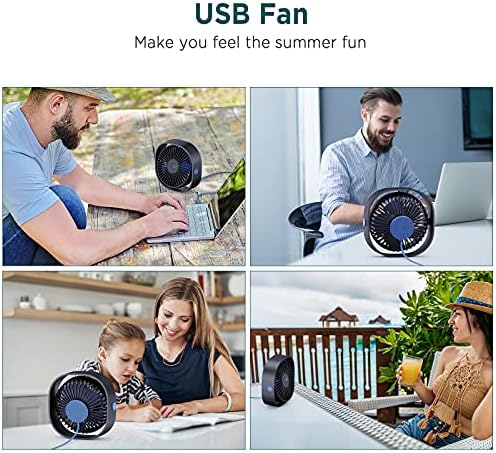 EasyAcc USB Fan, USB Desk Fan, 5.9m/s Powerful Desk Fan Mini Desktop USB Desk Fan Speeds Small Table Fans Silent Cooling Fan USB-Powered for Home Office - Blue