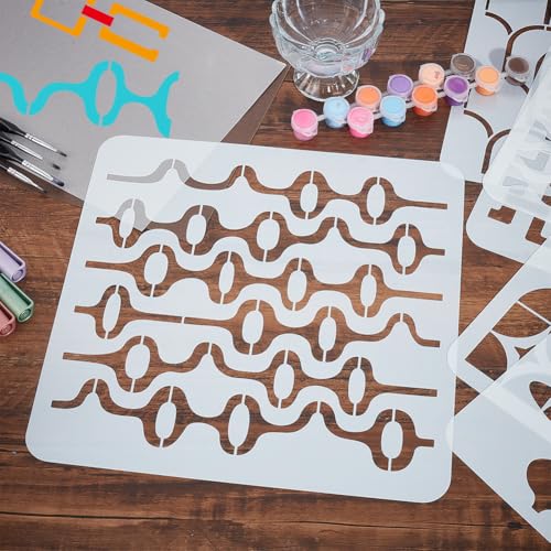NBEADS 6 Styles Retro Tile Painting Stencils, 30x30cm Mid Century Modern DIY Art Craft Wall Stencils, White Floral Bird Sun - Image 4