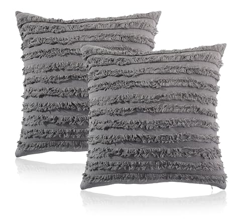 Image of mosey Cushion Covers 12 inch x 18 inch Set of 2 | Boho Rectangle Cushion Covers 12x18 | Lumbar Cushion Cover 12x18 Medium Grey