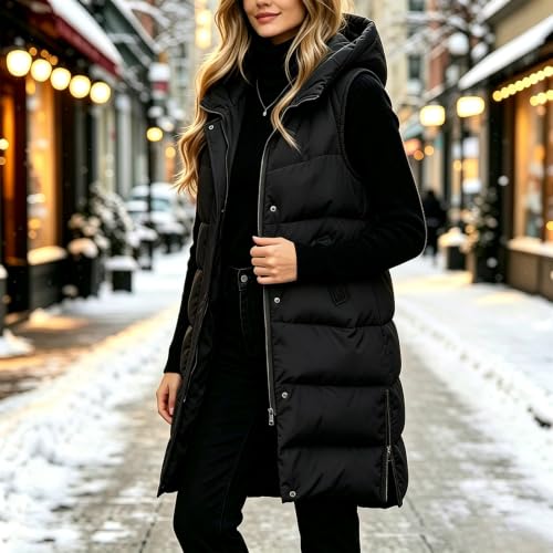 Women's Long Puffer Vest Hooded Zip Up Knee Length Winter Quilted Vests - image 3