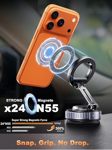 Image of snanlen 2026 Upgraded Car Phone Holder for Magsafe [108LBS Strongest Suction] 360 adjustable vacuum magnetic phone holders cell phone car mount for iPhone 17 Pro Max 16 15 14 13 Air Plus (Dark Black)