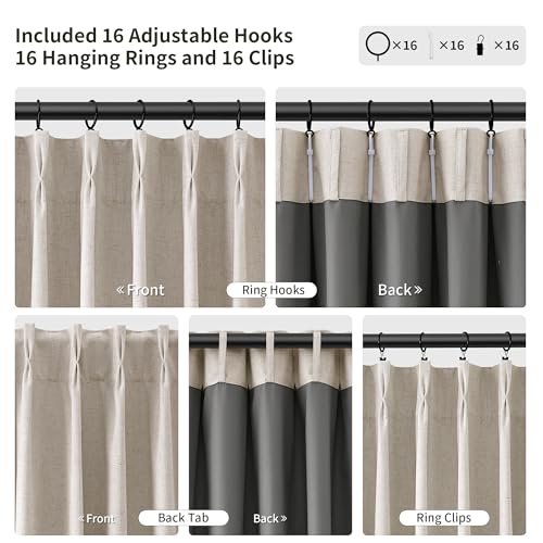 Beige Pinch Pleat Linen 100% Blackout Curtains 108 Inches Long 2 Panels Set for Bedroom Pleated Thermal Insulated Complete Black Out Window Curtain 108 Inch Living Room High Ceiling Length Drapes by Joywell - Used condition - Image 3