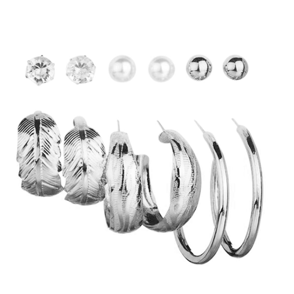 Shining Diva Fashion 12 Pairs Combo Latest Stylish Western Hoop and Crystal Pearl Stud Earrings for Women and Girls