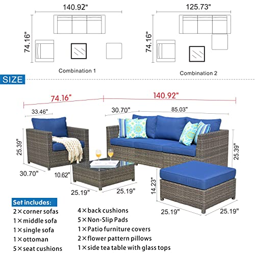 Ovios Patio Furniture Set 6 Pcs Big Size Conversation Set Outdoor Pe Rattan Sectional With 2 Pillows And Coffee Table thumb #4