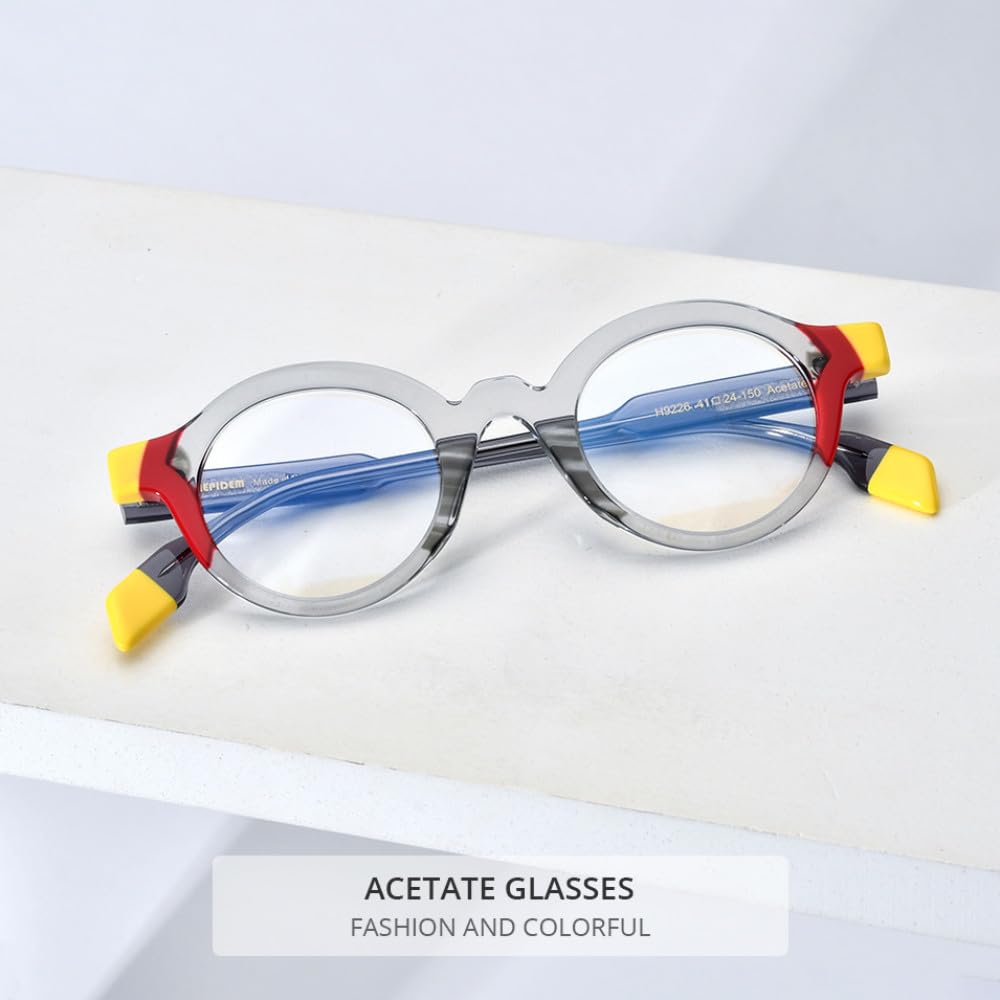 MUTYNE Mehrfarbige Acetat-Brillengestelle für Herren, Retro, kleine runde Brillen, Damenbrillen