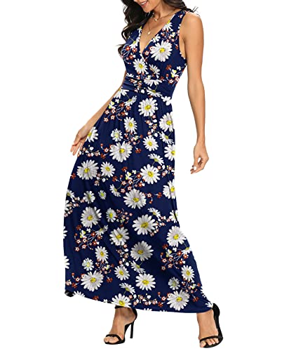 Image of LILBETTER Women Sleeveless Deep V Neck Loose Plain Long Maxi Casual Dress