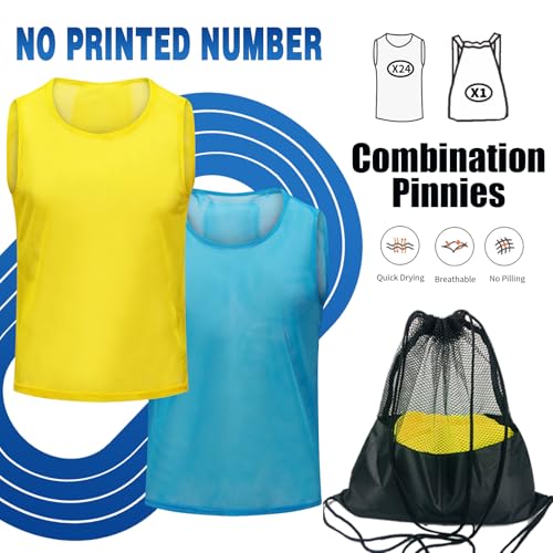 Image of 12 /24 /48Pcs Soccer Pinnies Youth, Scrimmage Team Practice Vests | Mesh Printed and Unprinted Numbers Team Pennies for Basketball Soccer Football Bibs Adults Kids