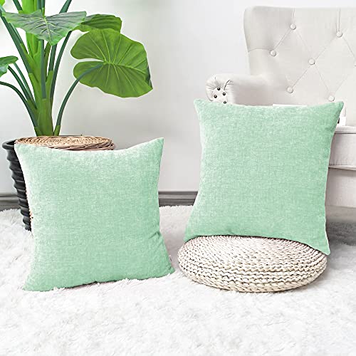 Image of CaliTime Pack of 2 Cozy Throw Pillow Covers Cases for Couch Sofa Home Decoration Solid Dyed Soft Chenille 12 X 12 Inches Grayed Jade