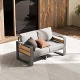 ZANDOR Outside Aluminum Lawn Furniture - 1 Pcs Loveseat, All-Weather Metal Modern Outdoor Loveseat Sofa with Washable Thick Cushion for Garden/Backyard/Porch, Grey