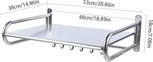 Miniatura 4 de Estante para horno de microondas de acero inoxidable con 6 ganchos, organizador de cocina, soporte de almacenamiento, montado en la pared, se adapta