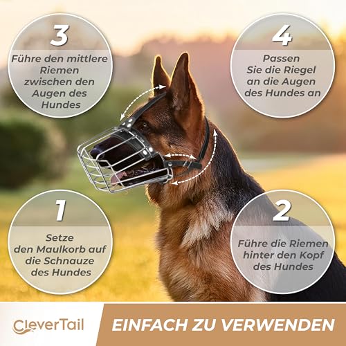 CleverTail Maulkorb für Deutschen Schäferhund – Metall-Maulkorb für große Hunde – Stabiler Drahtkäfig-Mundschutz für mittelgroße Hunde wie Husky und Labrador