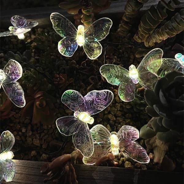 SHANJIA Guirnalda Luces Exterior Solar, Mariposa Cadena de Luces 8 Modos Luz Solar Impermeable jardín Exterior interior fiesta de bodas en casa iluminación navideña (Cálido, 3m12LED)