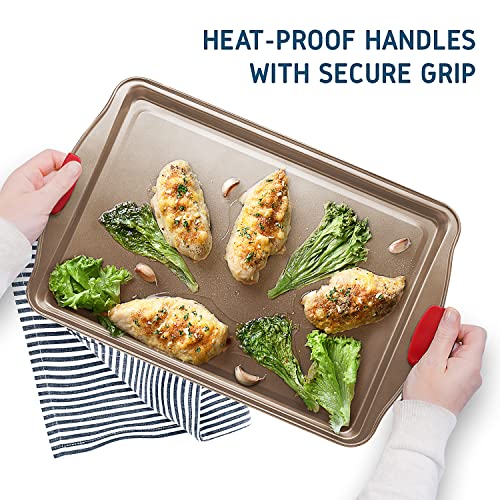 Baking Sheet Set, 8-Piece Cookie Sheet Set with Silicone Handles, Steel Baking Pan, Durable Baking Sheets for Oven, BPA Free Cookie Sheets for Baking Nonstick Set, Premium Sheet Pan, Brown Baking Tray
