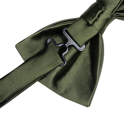 Image of Solid Color Bow Ties for Men Silk Pre-tied Tuxedo Bowtie Set 4PCS | Pre-tied in 3 seconds,adjustable 4PCS bow tie and pocket square cufflinks lapel pin set,wedding,formal,party,prom,graduation