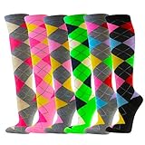 SocksKnee Women Colorful Variety Design Assorted Activewear Knee-High Socks, Argyle 4, 6 Pairs, 9-11