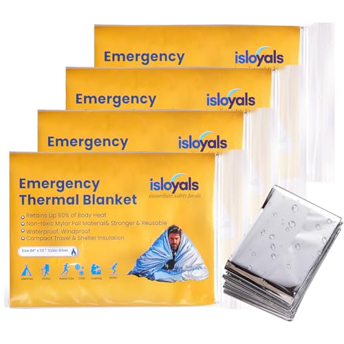 Emergency Blankets, Mylar Blankets, Space Thermal Blanket Survival Gear, Foil Blankets for Warmth, Heat Reflective Blanket for Outdoor Camping, Hiking, First Aid, Marathons, Bug Out Bag, Car Emergency