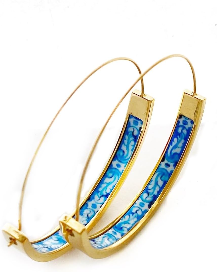 Atrio Hoop Earrings Portuguese Tile Portugal Hoops Stainless Steel