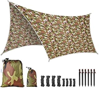 ELUTENG Large Hexagon Hammock Tarp 3m x 3.6m Waterproof Camping Tent Tarp Rain Fly Lightweight Windproof Rain Tarpaulin Sunshade Shelter for Camping Backpacking Outdoor Travel, Camouflage