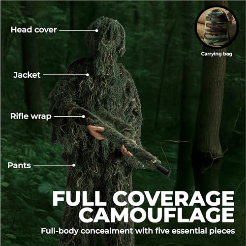 Tough Outfitters Ghillie Suit Men - Leafy Camo Outfit - Leafy Suit for Turkey Hunting - Camo Clothes - Effective Leaf Camouflage for Hunting - Bush Costume - Adult Camouflage Set
