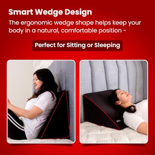 Image of Dr.Ortho Wedge Cushion for Sleeping & Acid Reflux Relief | Orthopedic Wedge Cushion for Leg Elevator | High Resilience Foam | Memory Foam Pillow |Pregnancy | GERD - (Black, 17.5L X 16.5H X 10W Inch)