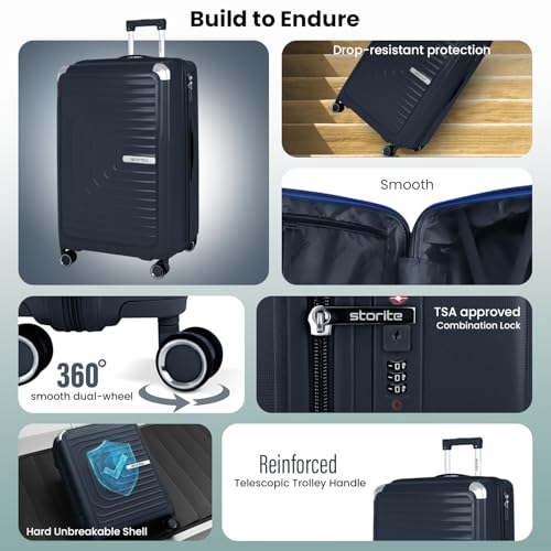 Image of Storite Luggage Trolley Bag Hard-Sided Polypropylene | 73 CM | 8 Wheels Double Spinner Small, Medium & Large Travel Suitcase Bag for Men & Women - Grey