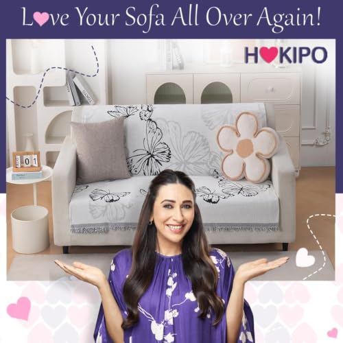 Image of HOKIPO Serene Abode Sofa Cover 2 Seater, 180x120 cm, Monochrome Butterfly