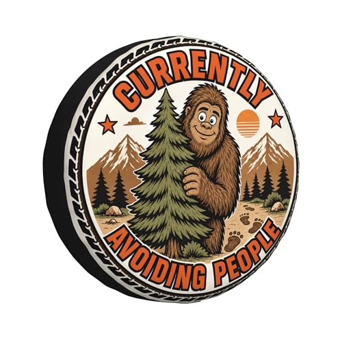 Image of Funny Bigfoot Spare Tire Cover, Currently Avoiding People Printed Tire Cover for SUVs RVs Trailers Campers Trucks, Outdoor Spare Wheel Protector(15 inch for Diameter 27 inch-29 inch)