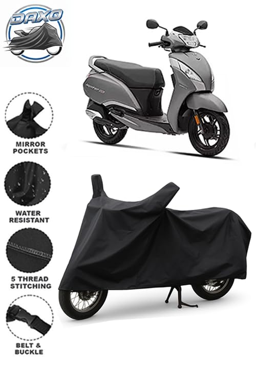 Image of DAXO Waterproof Scooty Cover for Tvs Jupiter 125 | All Weather Protection from Rain, Dust, UV Rays & Scratches with Mirror Pockets & Buckle Belt | Jupiter 125 Scooty Cover
