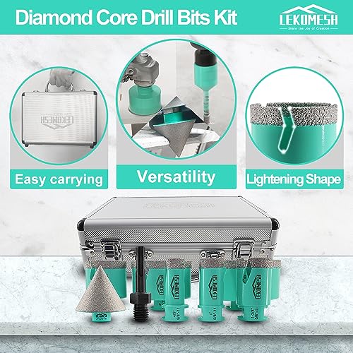 LEKOMESH Diamond Core Drill Bits Kit - 8pcs (20/25/35/50/75/100mm+50mm Beveling Chamfer Bit+SDS Shank Adapter) Tile Hole Saw Kit for Porcelain Tile Ceramic Granite Marble Masonry Stone - Thumbnail 6