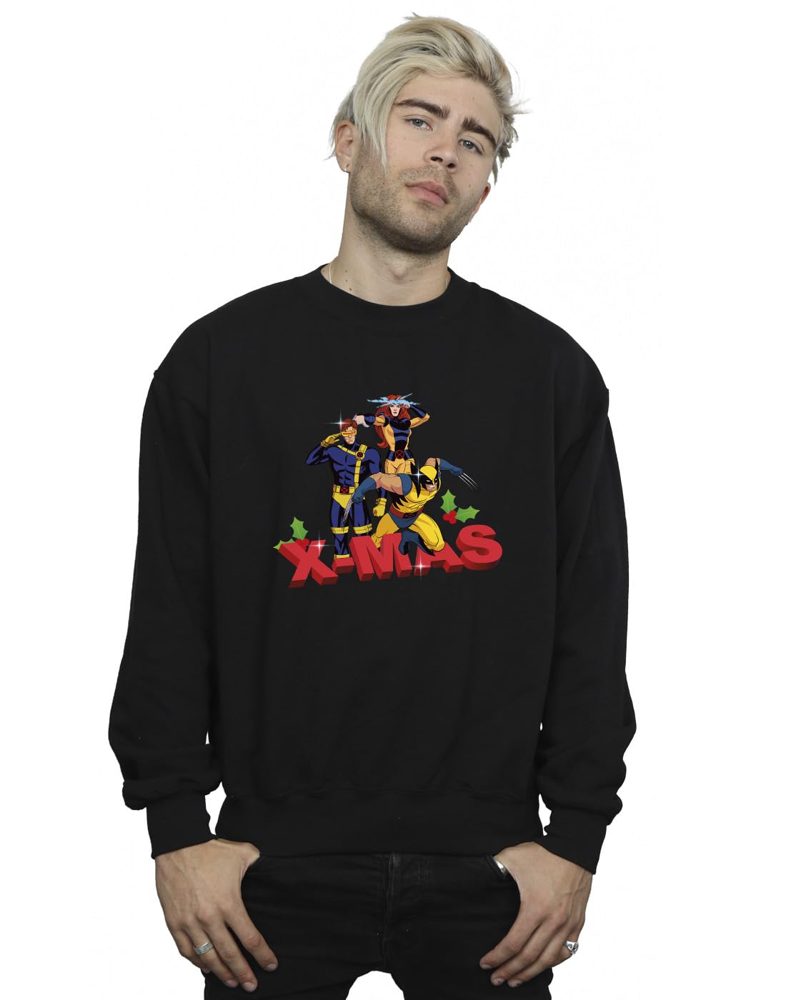 Absolute Cult Men's Black Marvel X- Xmas Sweatshirt Medium