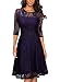 Miusol Women's Vintage Floral Lace 2/3 Sleeve Cocktail Evening Party Dress (Small, Black and Purple)