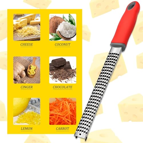 Image of Baskety Stainless Steel Zester Grater Handheld for Lemon, Cheese, Ginger, Garlic, Vegetables & Fruits - 1 Piece (Red)