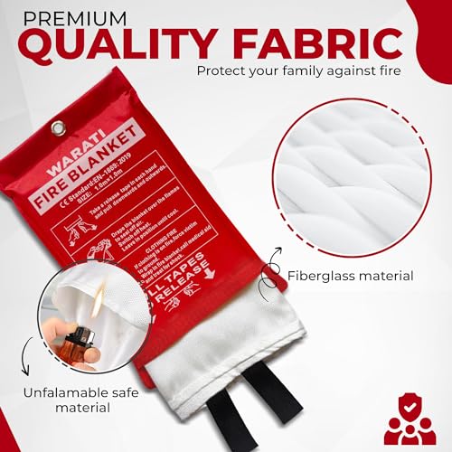 Image of [Pack of 2] Fire Blanket w / 2 Hooks -Reusable, Flame-Retardant, Tear-Resistant Safety Cover -Capable of withstanding Upto 1076F (580C) - Heavy-Duty fire Blankets Emergency for Home,Car - Outdoor