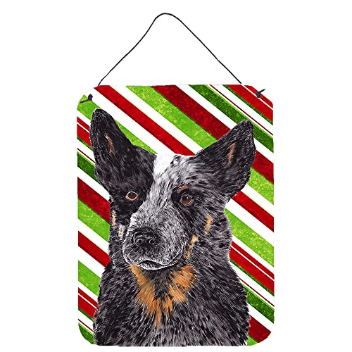 Caroline's Treasures SC9356DS1216 Australian Cattle Dog Candy Cane Holiday Christmas Wall or Door Hanging Prints Aluminum Metal Sign Kitchen Wall Bar Bathroom Plaque Home Decor Front Door Plaque, 12x1