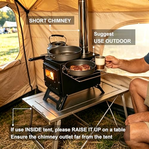 Mini Camping Wood Stove For Tent With Fire Mat, Chimney Pipes And Fire Poker, Compact Hot Tent Wood Burning Stove Kit With Flame Window For Backyard, Campsites, RV Trip And Ice Fishing. - Image 5