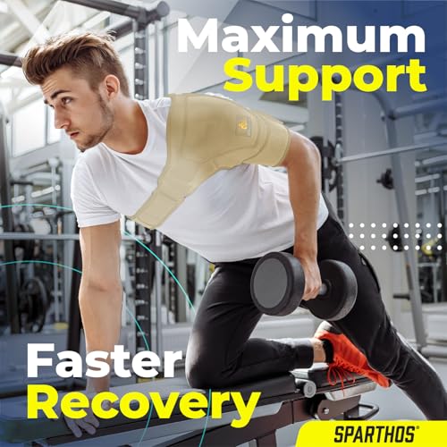 Image of Sparthos Shoulder Brace - Support Sleeve for Torn Rotator Cuff, AC Joint Pain Relief - Arm Stability Strap Wrap - Fits Bicep 14-30 in, Left or Right, Men & Women - Measure Before Purchase - Beige-XXL