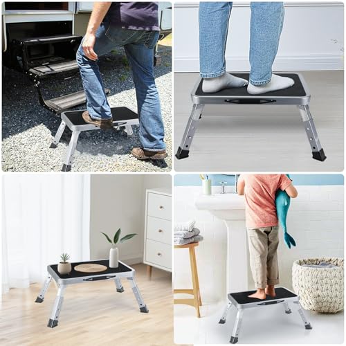 Tritthocker Klappbar, 3-Stufig Höhenverstellbarer Klapptritt, Trittstufe Klappbar mit Rutschfester Plattform, Klapphocker Faltbar Bis 150 kg, Tragbare Leiter für Erwachsene, Küche, Büro, Haus