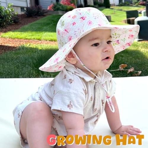 Image of HONGTEYA Baby Sun Hat Toddler Girl Beach Hat Sun Protection Adjustable Outdoor Summer Wide Brim Bucket Hat for Infant Kids