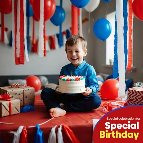 Image of 6 Red White Blue Streamers, 492ft Pack of Crepe Paper Party Decorations | Each roll is 82 ft long and 1.8 Inch wide ideal for Birthday Party Decor, Baby showers and 4th of July Celebrations