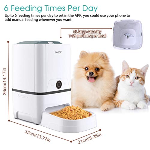 Iseebiz Automatic Pet Feeder 5L Smart Feeder Dog Cat Food Dispenser with WiFi App Control,Voice Recording,Timer Programmable, Portion Control, IR Detect, 8 Meals Per Day for Small and Medium Pet