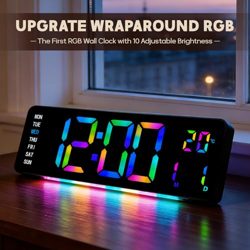 Horloge murale numérique AuraSync LED arc-en-ciel avec température - 5