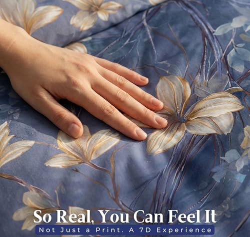 Image of SANMARINO 300 TC Cloud Cotton Pixel 7D King Size Bedsheet with 2 Pillow Cover | Premium 7D Floral Printed Bedding Set | Ultra Soft & Breathable | 108x108 Inch | Lavender Moonlit Blossom Garden