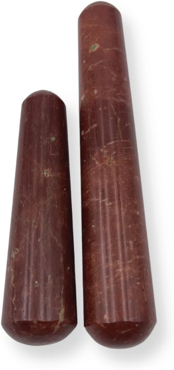 GEMSCITE Gemstone Red Jasper Massage Wand - Rounded Picture Crystal Root Chakra Kundalini Yoga Activator Wand 4"