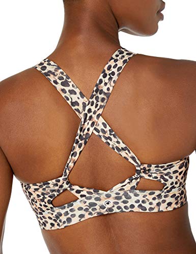 Amazon Brand - Core 10 Women's Spectrum Long-Line Strappy Cross Back Yoga Sports Bra, Caramel Cheetah, Small #TOP2