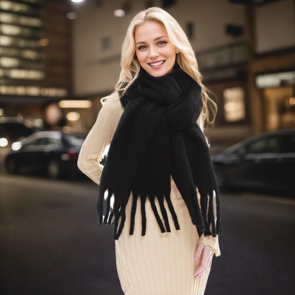 Winter Scarf for Women Big Chunky Scarf Solid Warm Soft Oversized Thick Blanket Scarves Shawl Cashmere Feel - Image 2