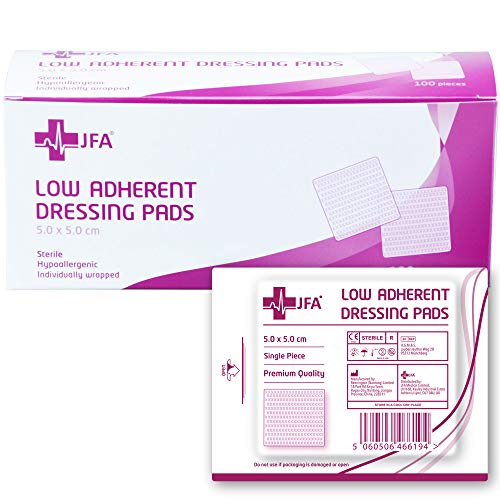 JFA Medical Low Adherent Sterile Absorbent Wound Dressing Pad 5cm x 5cm – Pack of 100