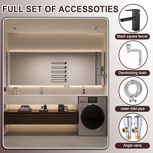 Modern Wall Mounted Floating Bathroom Vanity, No Assembly Required, Slate Bathroom Vanity with Hanging LED Intelligent Lighted Sensor and Demisting Mirror